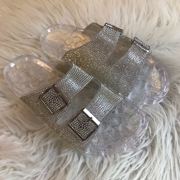 Rhinestone Clear Jelly Footbed Sandals - Picture 15 of 16